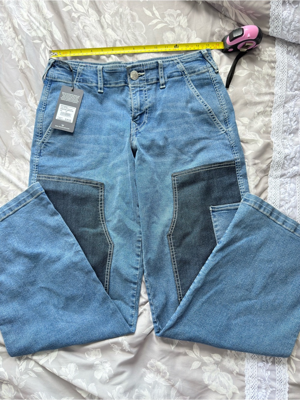 True Religion Two-Tone Light Blue and Dark Blue Straight Leg Jeans
